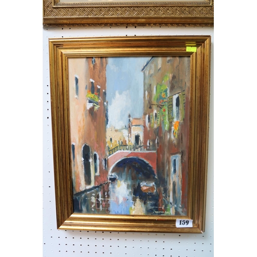 159 - Norman Sims Oil on board of a Venetian canal scene in gilt frame 27 x 36cm