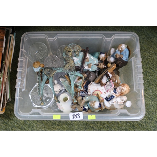 183 - Collection of assorted glassware and pottery to include Japanese figures etc