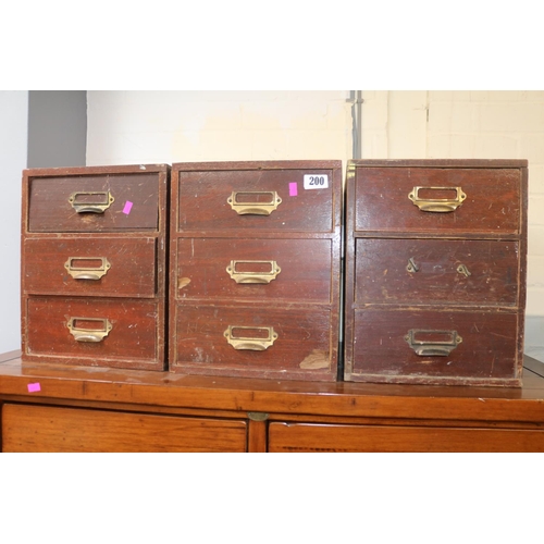 200 - Set Mahogany Chests of 3 drawers with brass index drawers