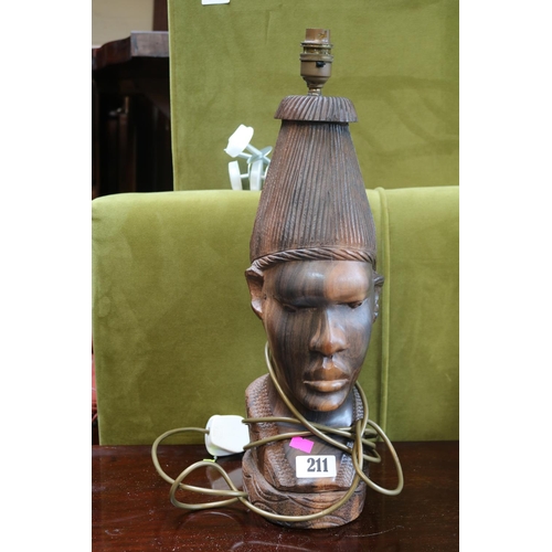 211 - Carved Hardwood Bust of a African man in the form of a table light