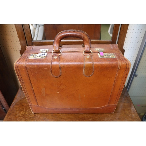 214 - Brown Leather Travelling case with Brass fittings