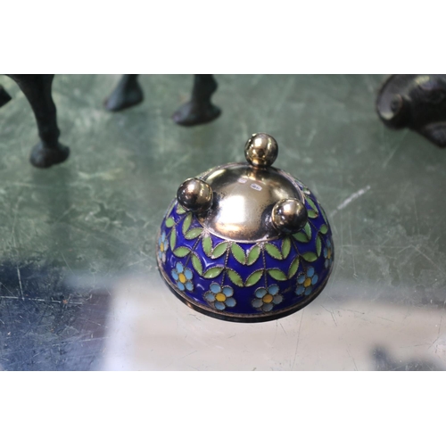 265 - Russian Silver Enamelled salt on spherical feet with gilded interior, stamped mark to base and a Cre... 