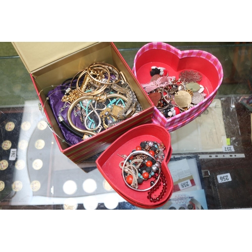 272 - 2 Boxes of assorted Jewellery inc. Bangles, Bracelets, Poljot wristwatch, Timex etc