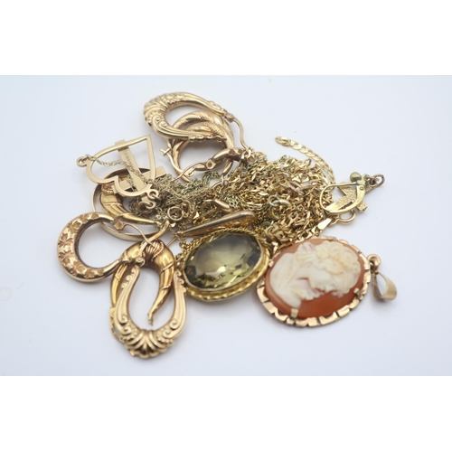 277 - Collection of assorted 9ct and other jewellery inc. Cameo pendant, Hoop earrings, Oval Citrine Penda... 