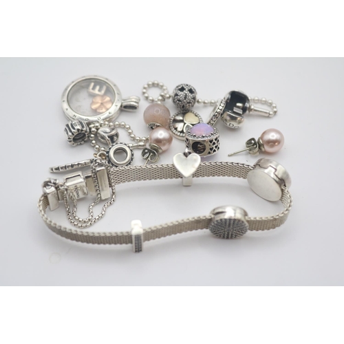 286 - Silver Pandora Ladies Bracelet, Pandora Ladies ball link bracelet and assorted Charms