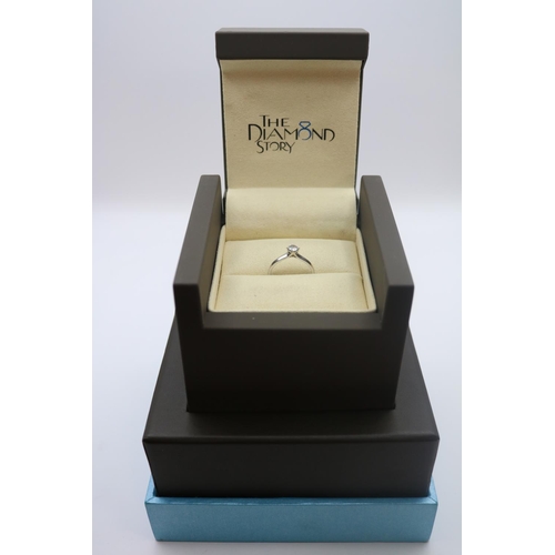 287 - Boxed The Diamond Story 0.25ct Diamond Solitaire ring set on 18ct White Gold Size N 2.4g total weigh... 