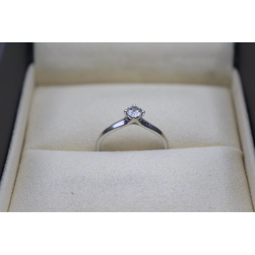 287 - Boxed The Diamond Story 0.25ct Diamond Solitaire ring set on 18ct White Gold Size N 2.4g total weigh... 