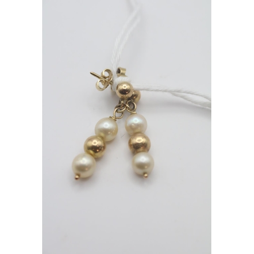 317 - Pair of 9ct Gold Pearl set drop earrings