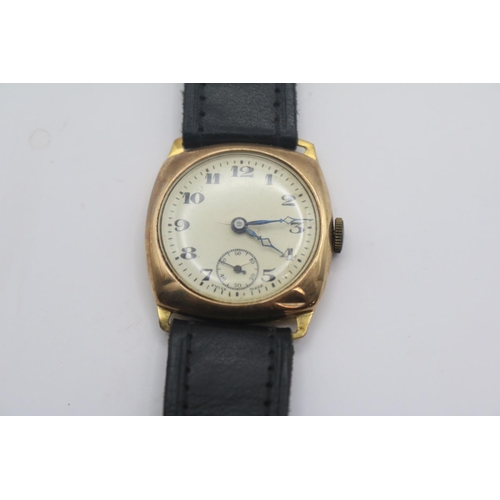 320 - Antique Swiss Made 9ct Gold cased wristwatch with numeral dial on Strap