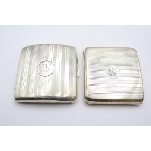 331 - Early 20thC Silver Walker & Hall Curved Cigarette Case and a Silver Machined Cigarette Case 220g tot... 