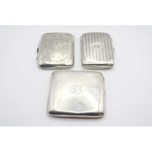 339 - Collection of 3 Silver Machined and engraved Cigarette cases 204g total weight