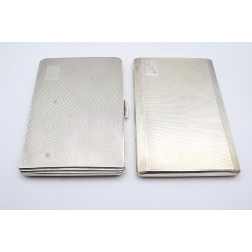 340 - 2 Mid 20thC Silver machined Cigarette cases with gilded interior 395g total weight