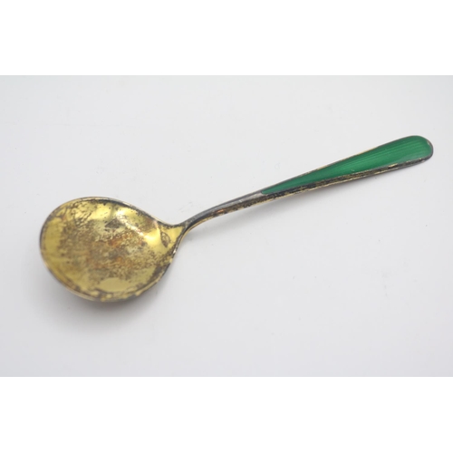 352 - Boxed Sterling Silver green enamelled spoon and a small collection of Silver spoons 115g total weigh... 