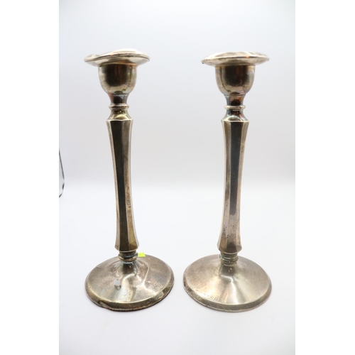 358 - Pair of Silver Candlesticks with wooden bases and plaster filling Birmingham 1915 295g total weight