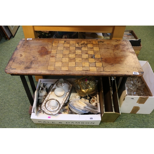 371 - Victorian Chequer topped games table on wooden base