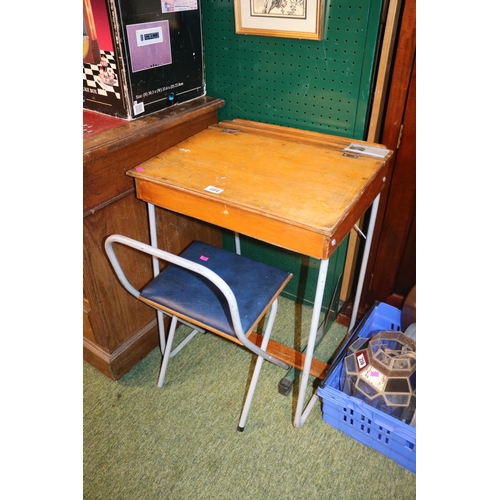 404 - Mid Century Plywood Childs desk with tubular metal supports