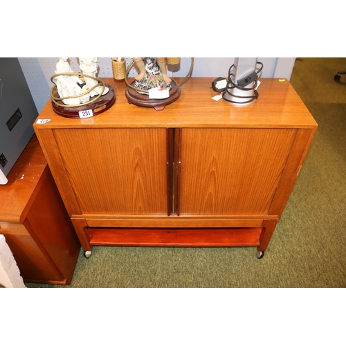 412 - Mid Century side cabinet with tambour front over caster feet