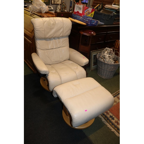 413 - Cream Stressless Style Elbow Chair and Footstool