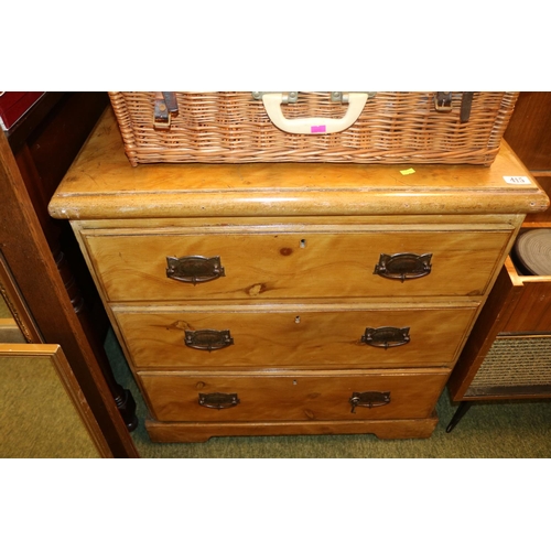 415 - Pine Chest of 3 drawers with metal drop handles