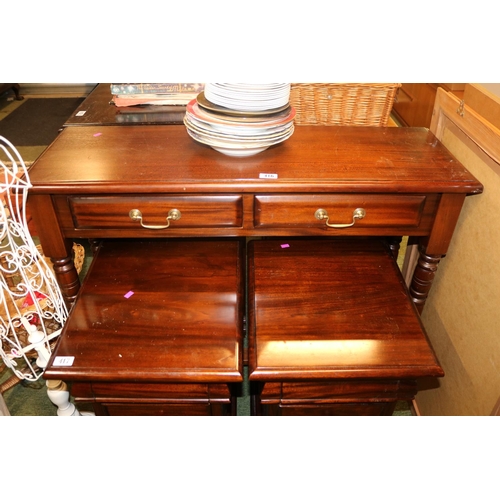 416 - 20thC Hardwood side table of 2 drawers with brass drop handles and turned supports