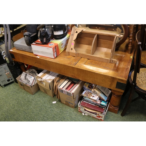 421 - Good Quality Oak Panelled coffee table with metal bound corners and turned legs Retailed by Harvey N... 