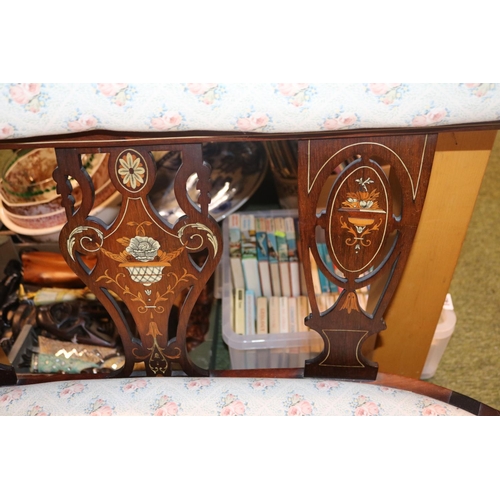 430 - Edwardian Inlaid Sofa with pierced back and upholstered head rest and seat