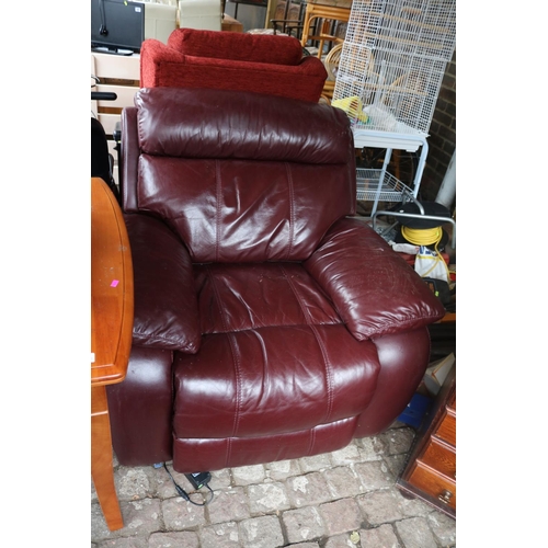 454 - Good quality Maroon Leather 3 seater reclining sofa with matching elbow chair