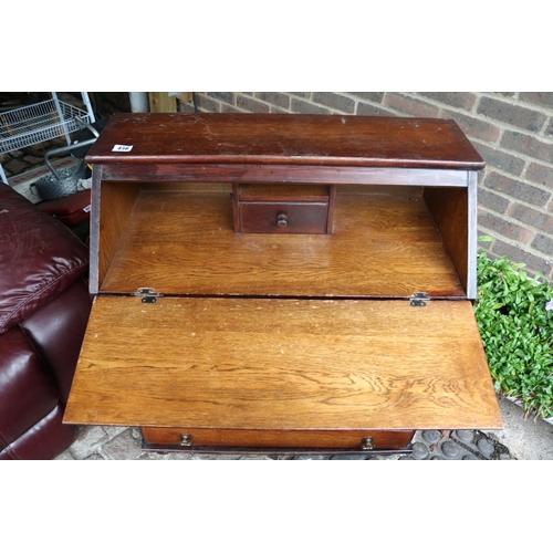 456 - Fall front bureau with fitted interior and 3 drawers with metal drop handles