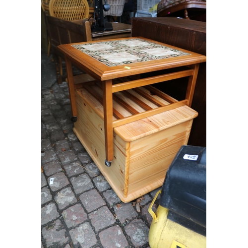 470 - Oak Cupboard with 2 drawers & Tile topped table and a Pine Blanket box