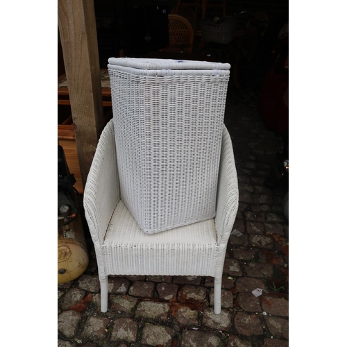 471 - Cane woven Elbow chair and linen basket