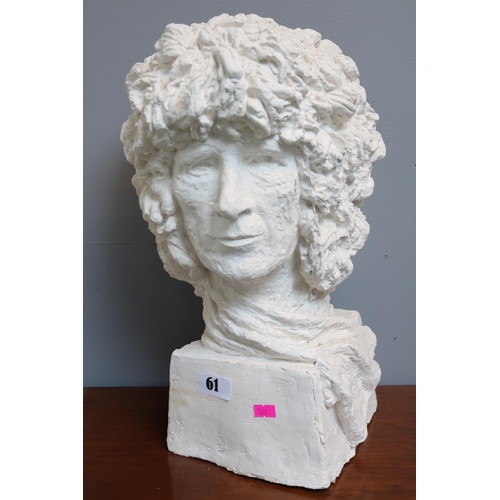 61 - Large white plaster bust depicting Queen guitarist Brian May, dated 1976