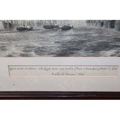 65 - Oak Framed Engraving 'Naval review at Spithead: The Royal Yacht with the Shah of Persia on board pas... 