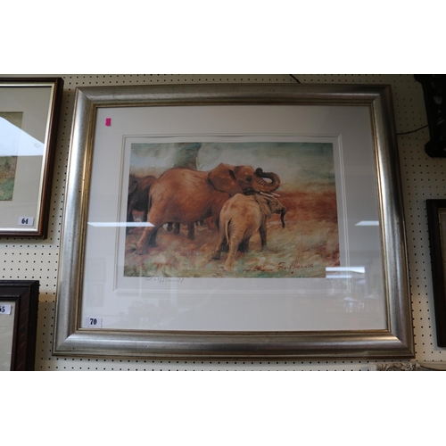 70 - Framed Artist Proof by Rolf Harris depicting elephant with Calf signed in Pencil A/P 38 of 105. 54 x... 