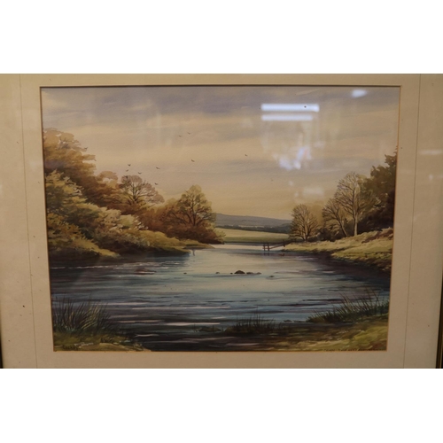 77 - 'Dawn, Tyne near Bardon Mill' & A coastal scene signed by Geoffrey Lockey