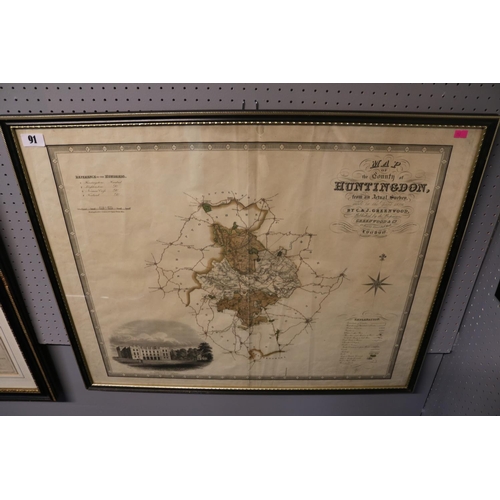 91 - Map of the County of Huntingdon by C & J Greenwood of London 77 x 60cm