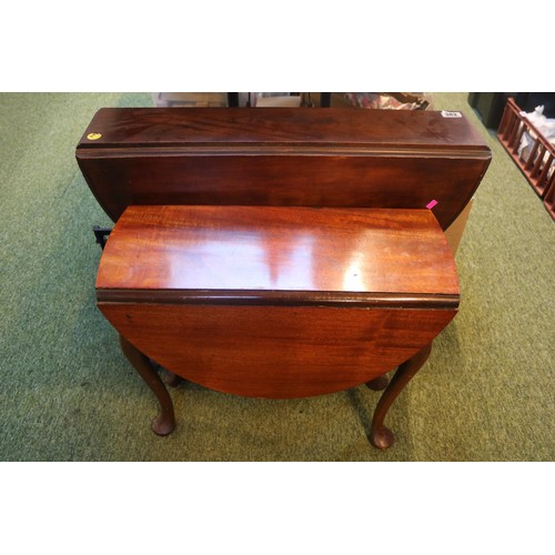 382 - Edwardian Mahogany oval drop leaf table and a Mahogany Queen Anne style table