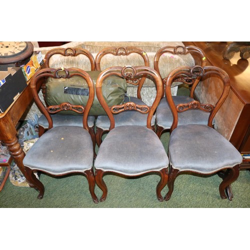 384 - Set of 6 Rosewood Pierced back dining chairs with upholstered seats over