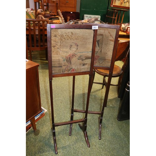 385 - Pair of 19thC Mahogany framed fire screens with inset Samplers over sloped feet