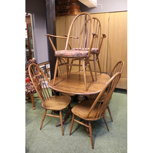 395 - Ercol Drawleaf table with a set of 6 Quaker Ercol Chairs