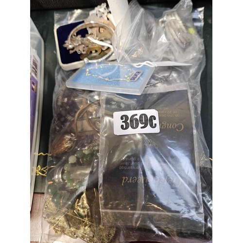 369C - Collection of Assorted Costume jewellery, Silver Bangle, Collectors coins, Silver Fob etc