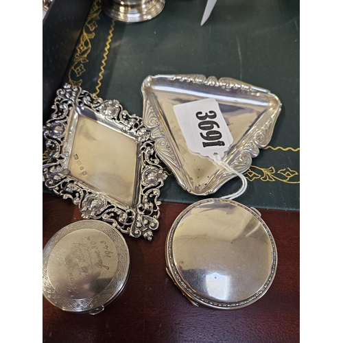 369F - 2 Early 20thC Silver Pin dishes 56g and a Silver Vogue compact and a Birmingham Silver Powder case