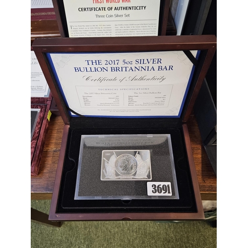 369I - The 2017 5oz Silver Bullion Britannia Bar with certificate 1997 - 2017