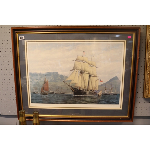 101 - Large Framed Peter Bilas South African Artist print of ships signed 261 of 500