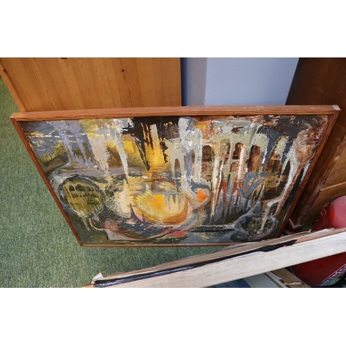 130 - Collection of assorted Framed pictures and prints inc. Impressionist Oil on panel of a Architectural... 