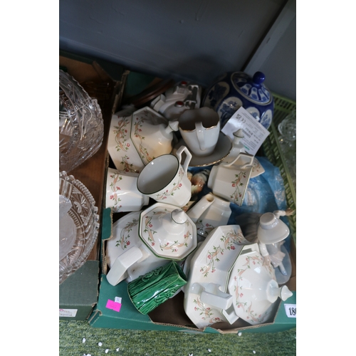 180 - 2 Boxes of assorted ceramics and glassware inc. Johnson Brothers