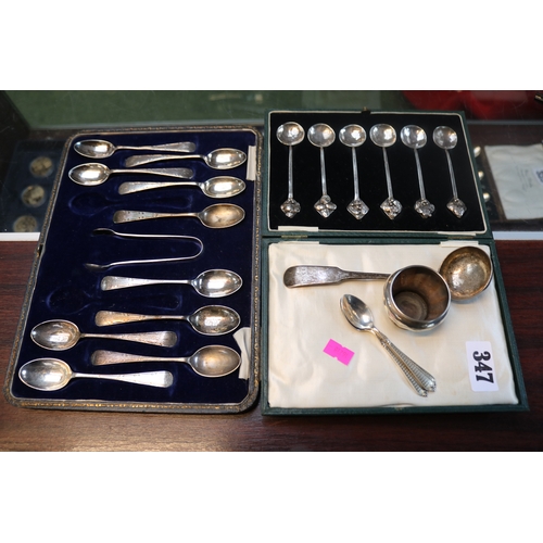 347 - Cased Set of Silver Teaspoons and Sugar tongs and assorted Silverware 270g and a Cased set of Silver... 