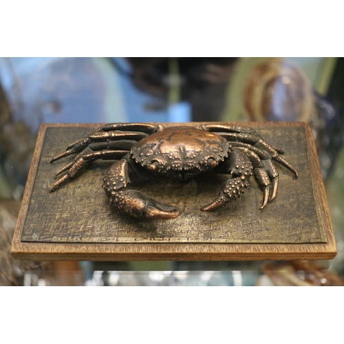 61 - Italian copper sculpture of a mud crab by Alfred Motelli signed to base with original gallery label ... 