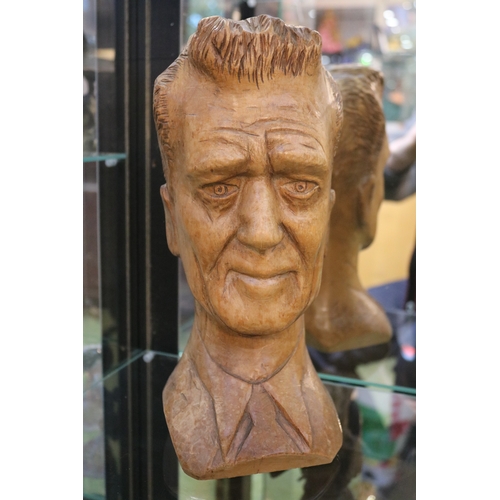 63 - 1930s Hand carved pine bust of a period style Golden era Hollywood Gentleman. 30cm in Height