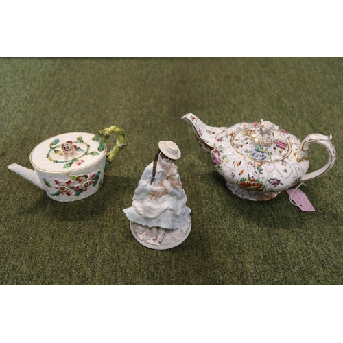 317 - Early 19thC Masons Teapot C.1835 and a Victorian Aesthetics Movement Teapot and a Coalport Limited e... 