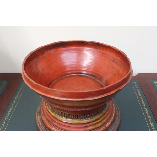 106 - A Large Southeast Asian Red Lacquer and gilt decorated box with cover. 84cm in Height